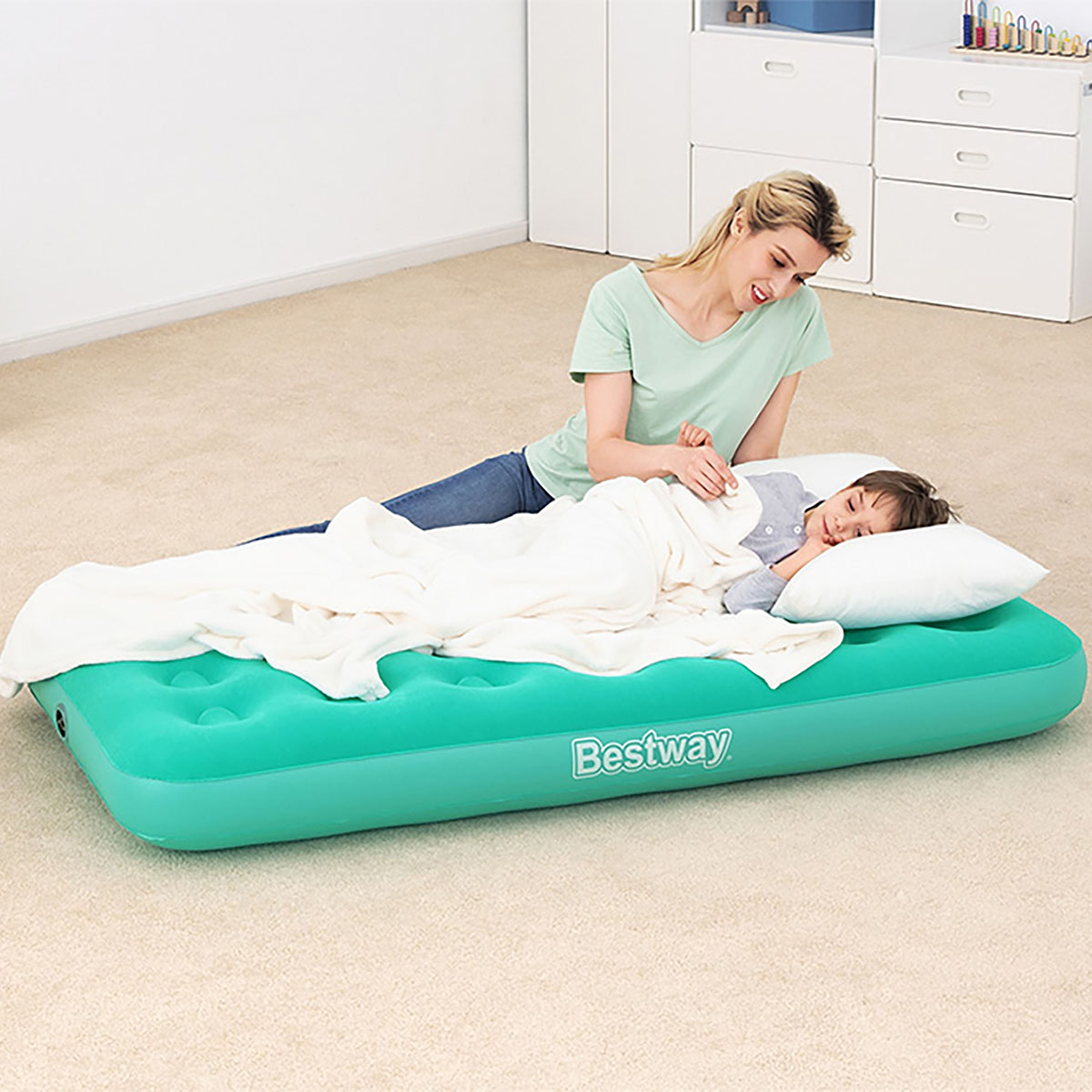 BESTWAY - DROWSY DREAMER AIR MATTRESS WITH MANUAL HAND PUMP (158 X 89 X 18 CM)
