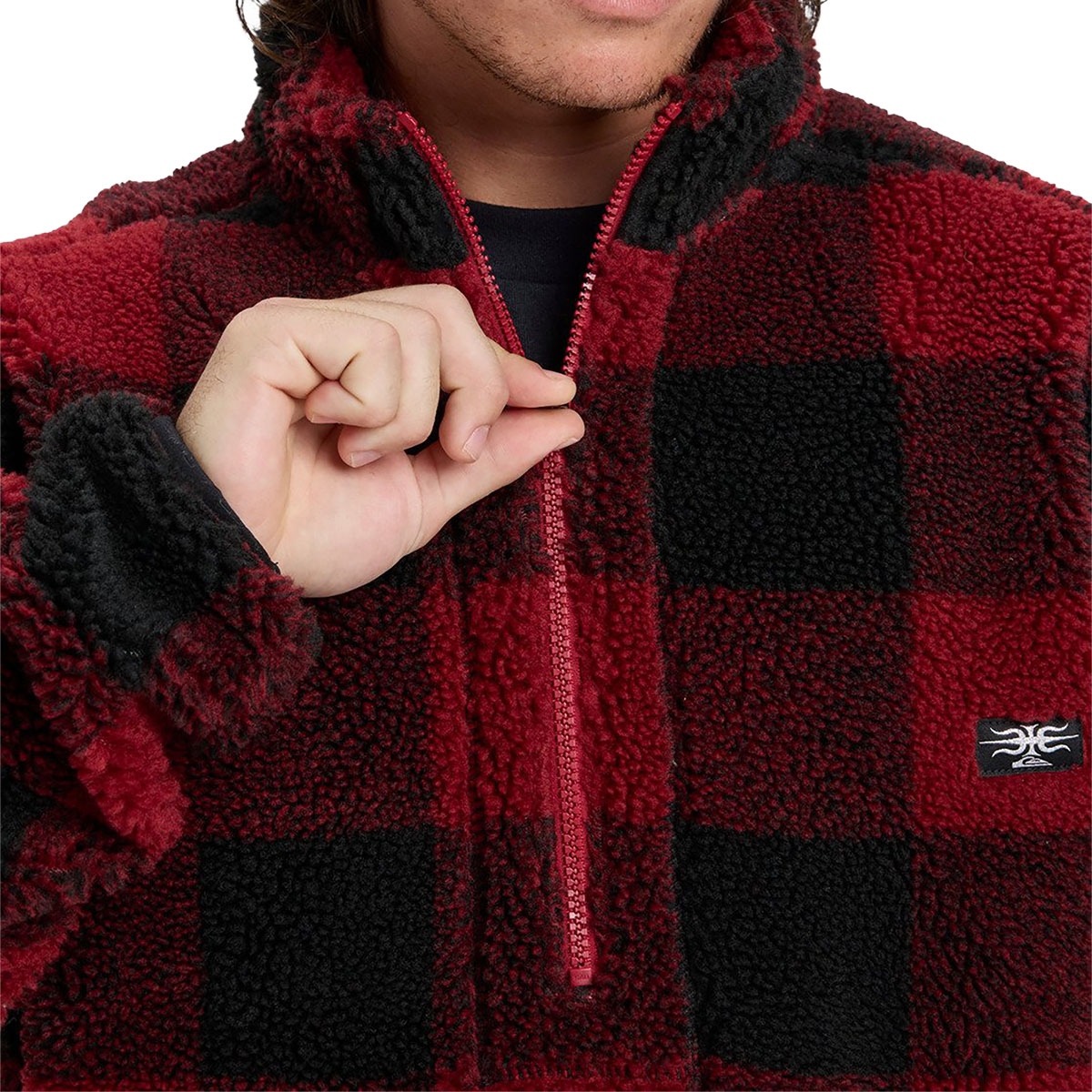 QUIKSILVER - MERCURY WOODLANDS HALF ZIP SHERPA CHECK JACKET