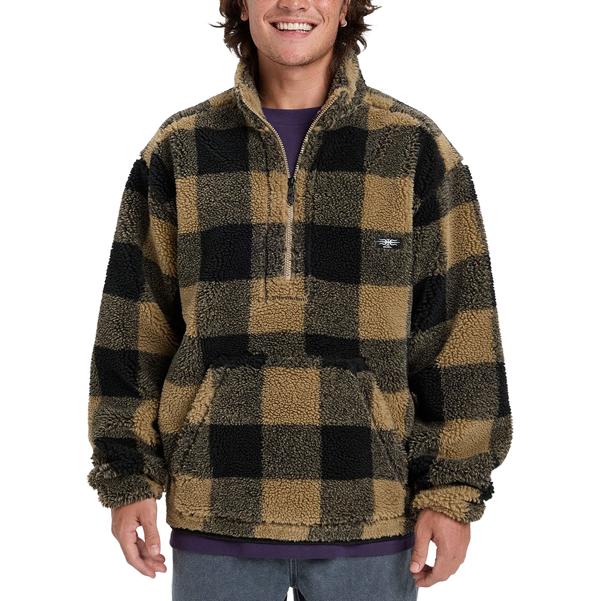QUIKSILVER - MERCURY WOODLANDS HALF ZIP SHERPA CHECK JACKET