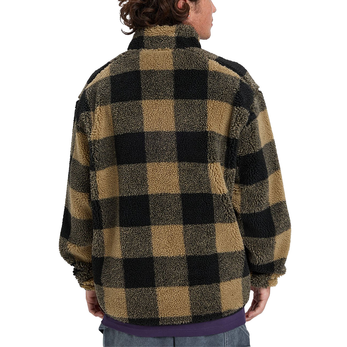 QUIKSILVER - MERCURY WOODLANDS HALF ZIP SHERPA CHECK JACKET