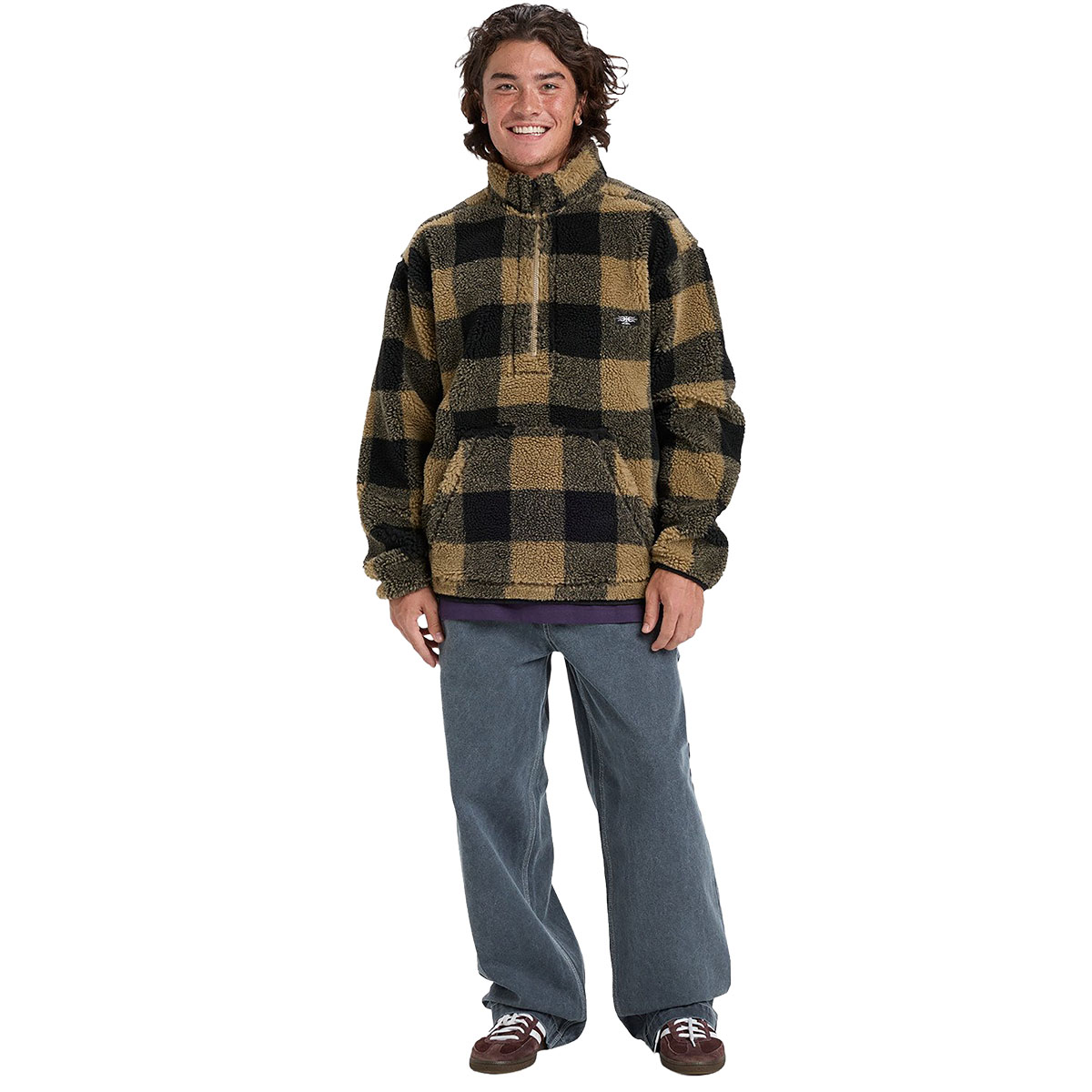 QUIKSILVER - MERCURY WOODLANDS HALF ZIP SHERPA CHECK JACKET