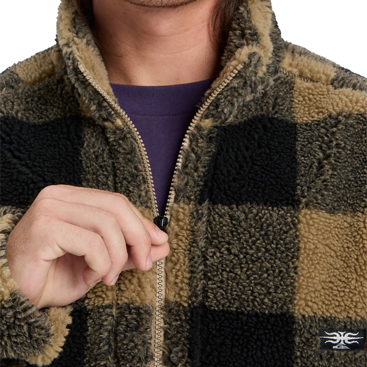 QUIKSILVER - MERCURY WOODLANDS HALF ZIP SHERPA CHECK JACKET