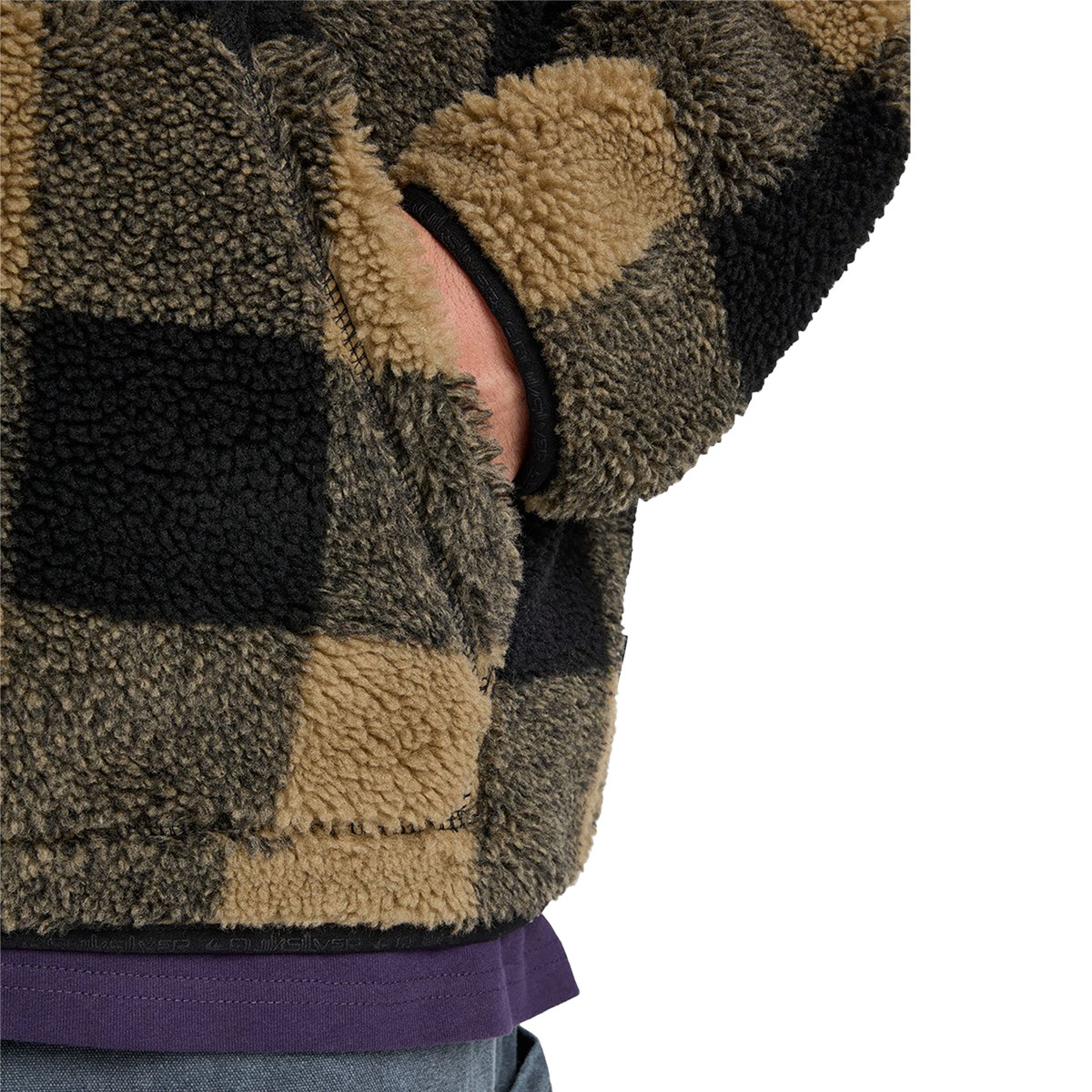 QUIKSILVER - MERCURY WOODLANDS HALF ZIP SHERPA CHECK JACKET