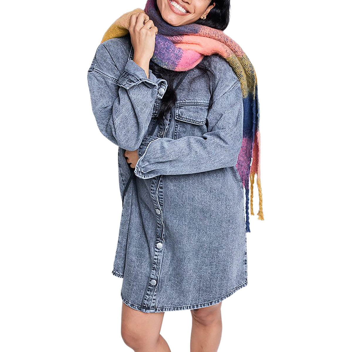 ROXY - TIDAL MOON DENIM LONGSLEEVE MINI SHIRTDRESS