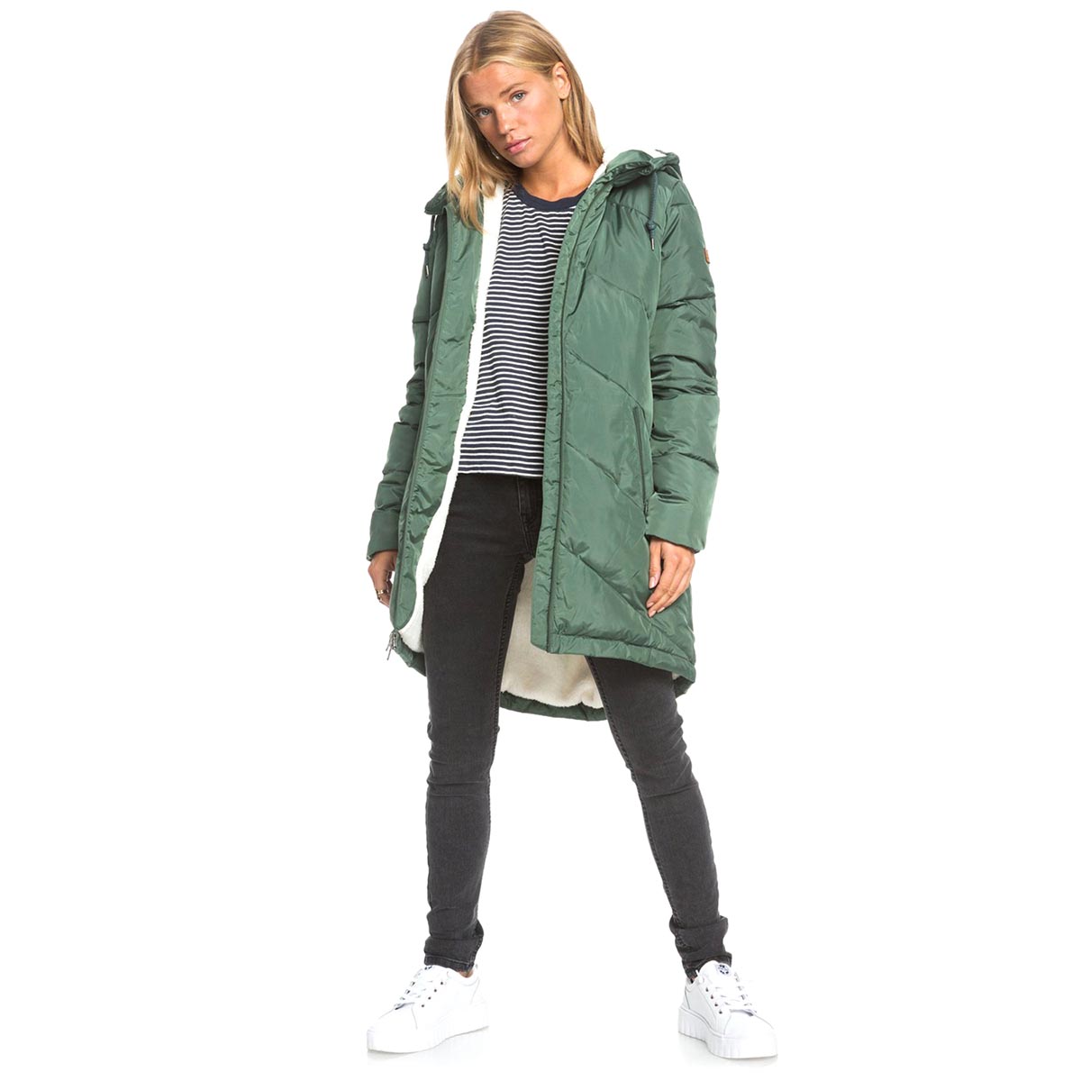 ROXY - STORM WARNING WATER RESISTANT LONGLINE HOODED PUFFER JACKET