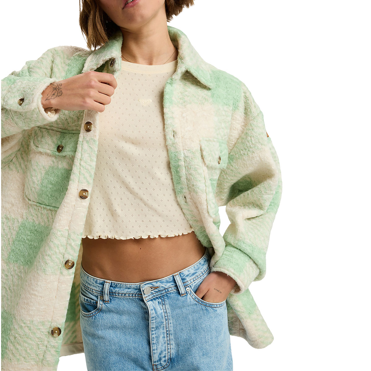 ROXY - OVER AND ABOVE CHECK PALID POLAR FLEECE SHIRT ROXY - OVER AND ABOVE CHECK PALID POLAR FLEECE SHIRT