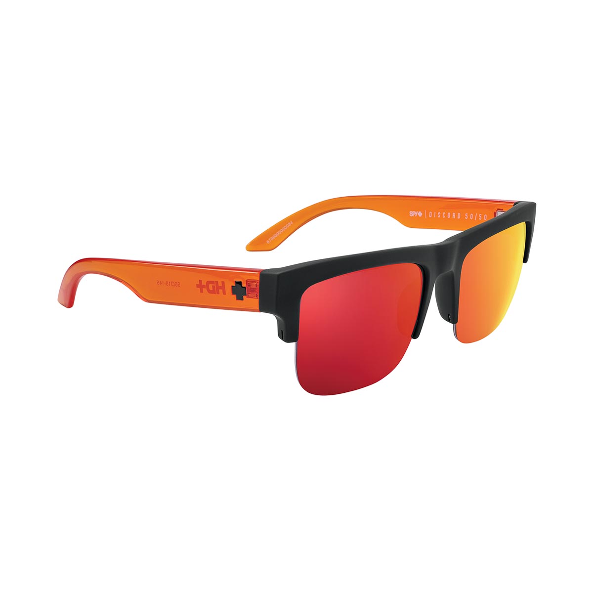 SPY - DISCORD 5050 SOFT MATTE BLACK TRANSLUCENT ORANGE – HAPPY GRAY GREEN WITH ORANGE SPECTRA MIRROR